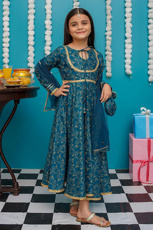 Picture of Modest - Toddlers Cotton Blue Frock - 9230 - Available at Raja Sahib