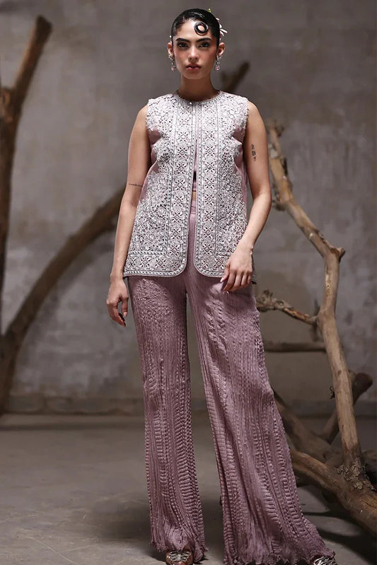 Picture of Threads & Motifs - Embroidered Jacket With Crushed Trouser - 9541.1 - Available at Raja Sahib