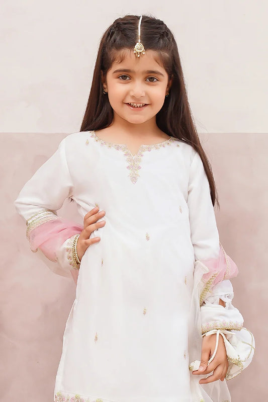 Picture of Modest - 3 Piece White Chiffon Embroidered Gharara - Available at Raja Sahib