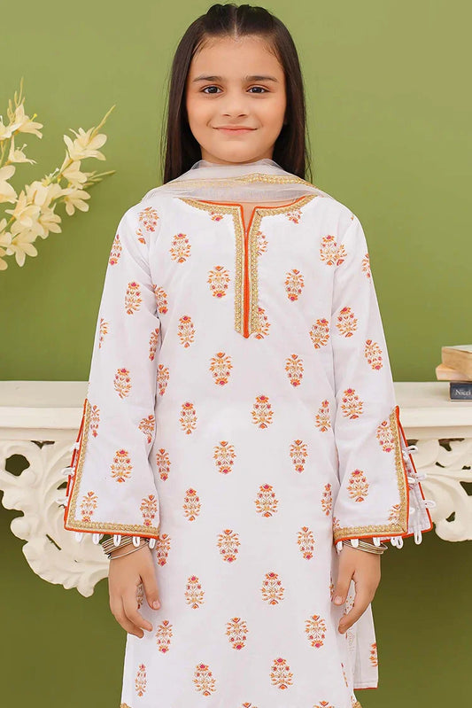 Picture of Modest - 3 Piece Printed White Cotton Suit - Available at Raja Sahib