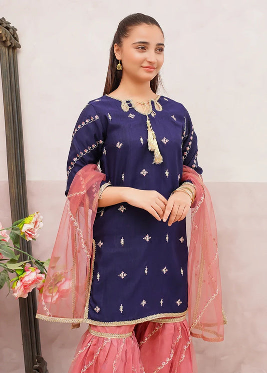 Picture of Modest - 3 Piece Embroidered Rawsilk Gharara - Available at Raja Sahib