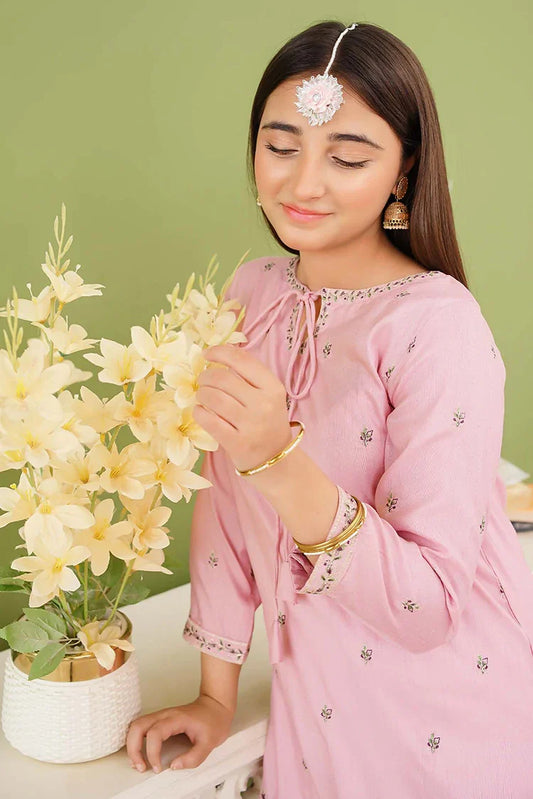 Picture of Modest - 3 Piece Rawsilk Embroidered Pink Gharara - Available at Raja Sahib