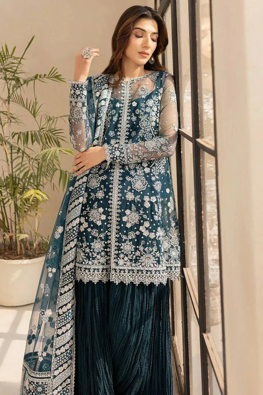 Picture of Farasha - Luzella Premium Formals - 04-TEAL DRIZZLE - Unstitched - Available at Raja Sahib