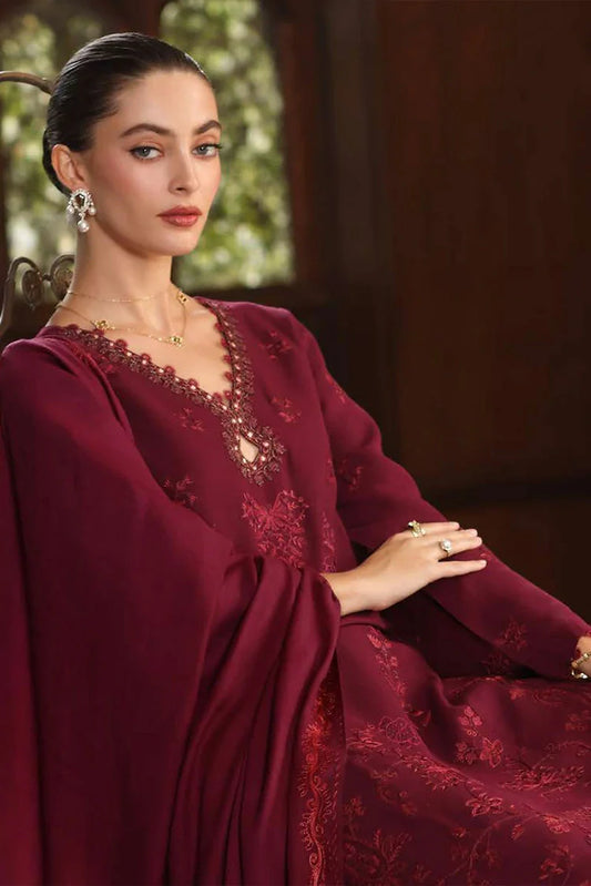 Picture of Noor by Saadia Asad - Noor Winter Pashmina Shawl - D13-Royal Claret - Unstitched - Available at Raja Sahib