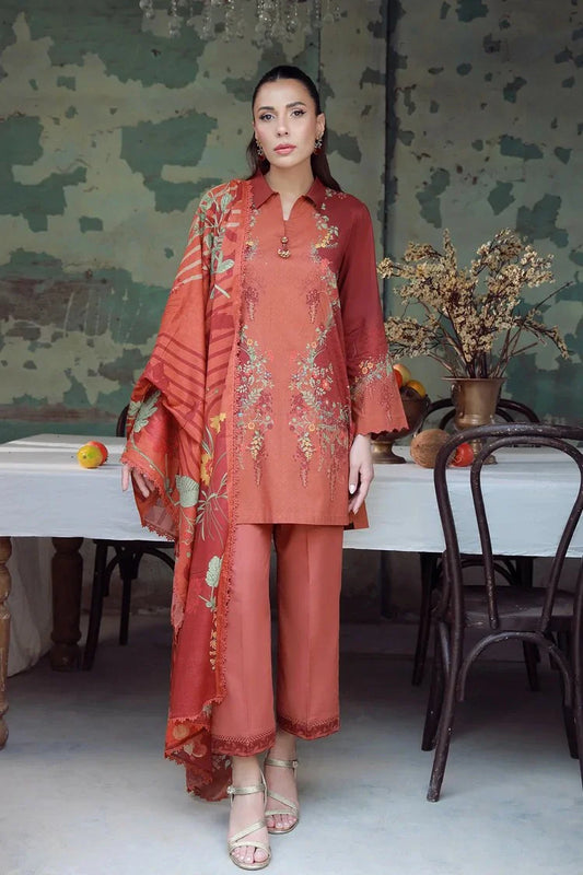 Picture of Sahar - Elara Fall Winter Printed Collection - AW1-25-09-Saffron Rust - Unstitched - Available at Raja Sahib