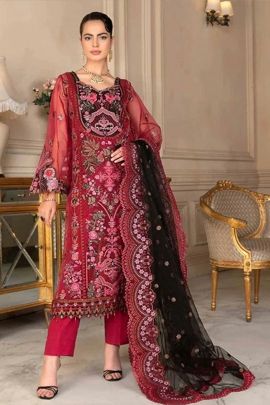 Picture of Janique - Embellish Luxury Collection Vol 7 - Design-07 Rose Red - Unstitched - Available at Raja Sahib