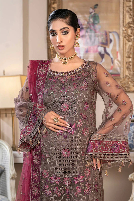 Picture of D 002 Burgundy Orchid JJ Embellished Luxury Collection Vol 2 - Available at Raja Sahib