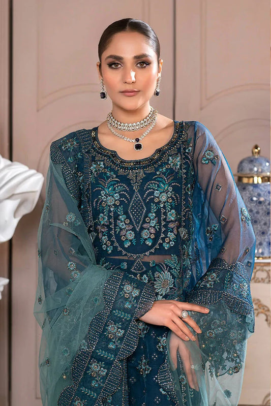 Picture of D 008 Azure Blue JJ Embellished Luxury Collection Vol 2 - Available at Raja Sahib