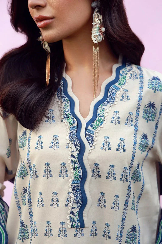 Sahar - Mirha Printed Lawn Collection - SS1-26-05-Indigo Cream Folk - Unstitched