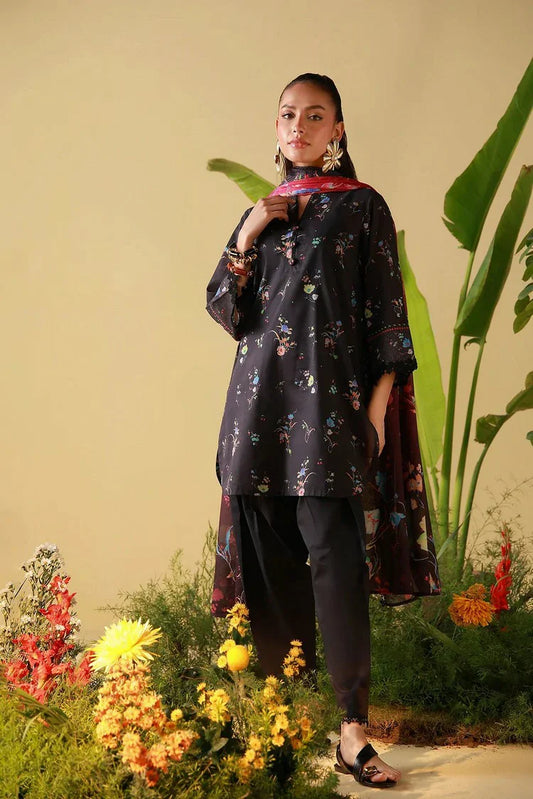 Sahar - Mirha Printed Lawn Collection - SS1-26-08-Obsidian Flora - Unstitched