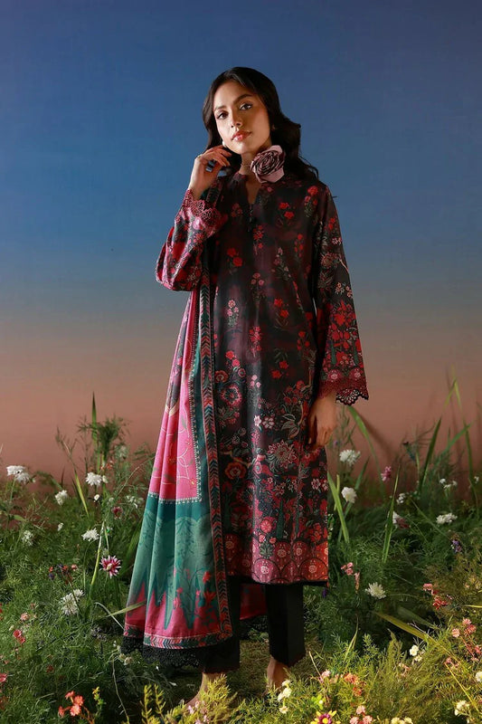 Sahar - Mirha Printed Lawn Collection - SS1-26-09-Noir Roseraie - Unstitched