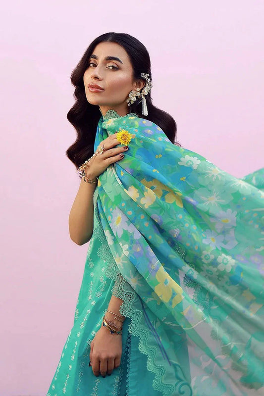 Picture of Sahar - Mirha Embroidered Printed Lawn Collection - SS1-26-43-Turquoise Drift - Unstitched - Available at Raja Sahib