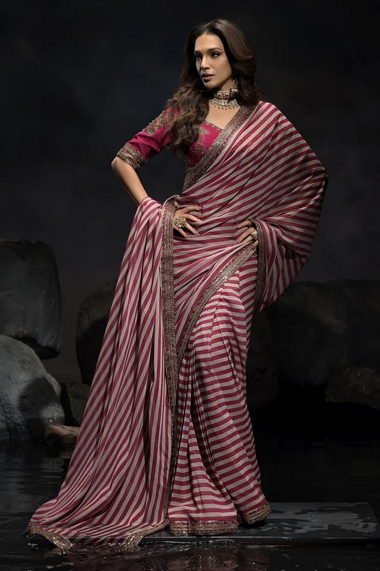 Picture of Charizma - Seher Premium Hand Work & Embroidered Formal Chiffon Saree Collection Vol 1 - CSS6-05 - Unstitched - Available at Raja Sahib