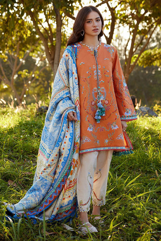 Picture of Farah Talib Aziz - Luv Duv Luxury Lawn Collection - FTA-04 Lucia Burnt Orange - Unstitched - Available at Raja Sahib