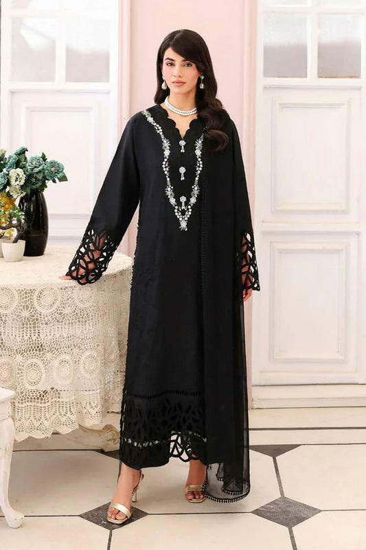 Picture of Roheenaz - Veil of Summer Luxury Lawn - 04 Black Lace - Unstitched - Available at Raja Sahib
