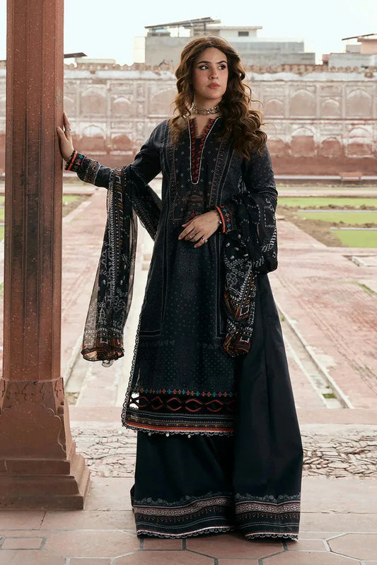 Picture of Kahf - Aangan Printed Chiffon Collection - KPS-5A GUL-E-SIYAH - Unstitched - Available at Raja Sahib