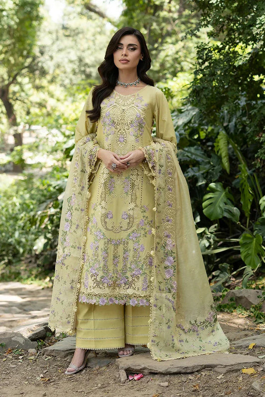 Picture of Elaf - Luxury Lawn Unstitched Vol 2 - ELQ-7A BUTTER YELLOW - Unstitched - Available at Raja Sahib