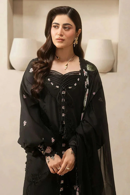 Elaf - E Craft Chikankari With Chiffon Dupatta - EHC-5A CHARCOAL - Unstitched