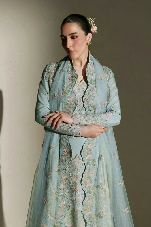Vera - Raw Silk Edit - 01-Meena Powder Blue Shirt Set - Unstitched