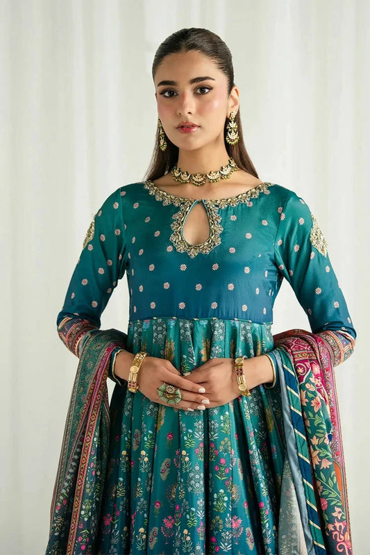 Gulaal - Aira Printed Silk - GS-15-Azure - Unstitched