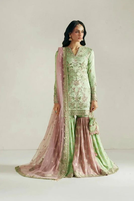 Picture of Vera - Wedding Festive Collection - 06-Resham Mint Green Gharara Set - Unstitched - Available at Raja Sahib