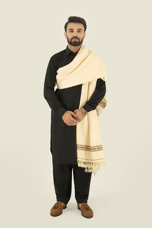 Black Pearl - Cream Wool Blend Shawl