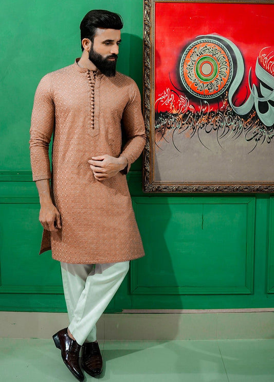 Picture of Label M - Chikankari Kurta Collection - Hazel Brown - Available at Raja Sahib