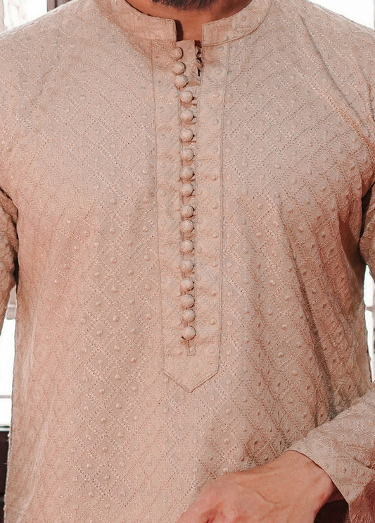 Picture of Label M - Chikankari Kurta Collection - Desert Sand - Available at Raja Sahib