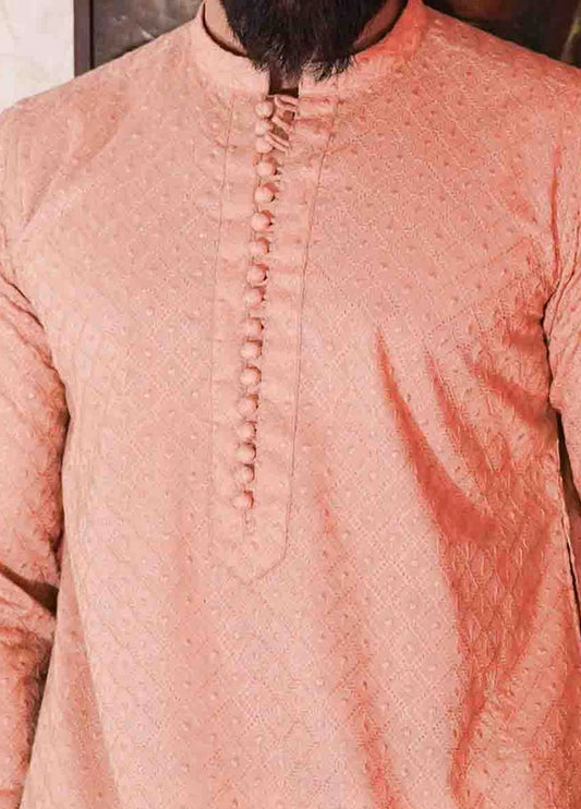 Picture of Label M - Chikankari Kurta Collection - Peachy Pink - Available at Raja Sahib