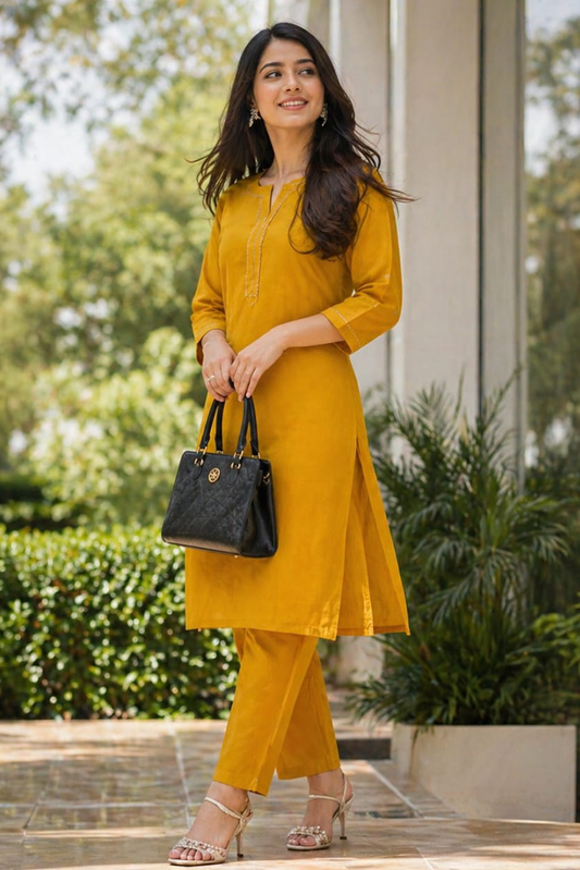 Picture of Haya Stitching - Casual wear - Mustard' - Available at Raja Sahib