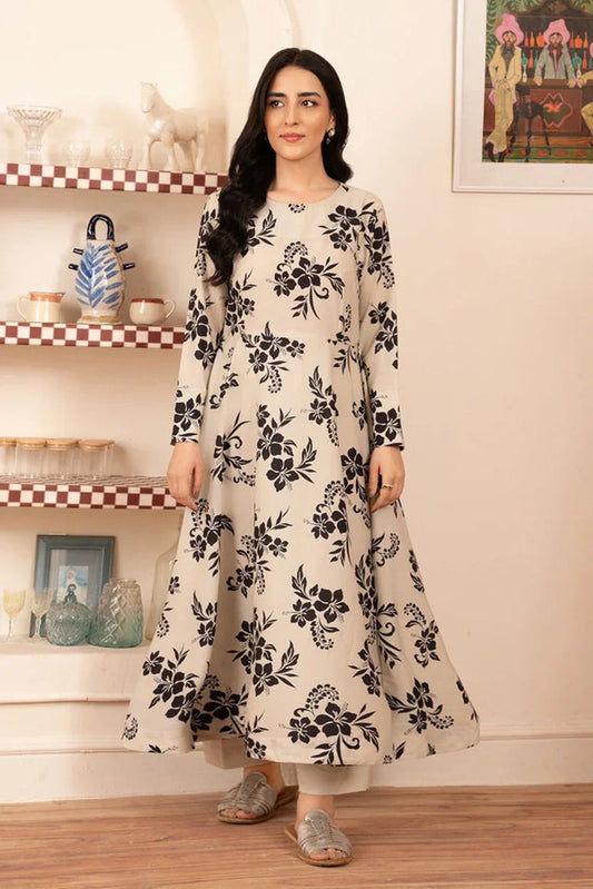 Picture of Stitch Vibes - Morganite RTW Collection - 2 PC - Beige Floral Maxi - Available at Raja Sahib