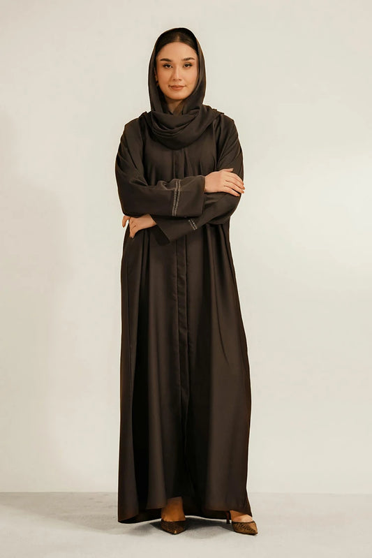 Picture of Divinely Crafted - Basic Diamante Abaya Set - Brown - Available at Raja Sahib