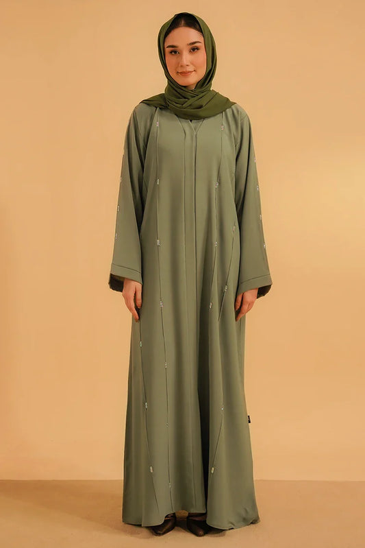 Picture of Divinely Crafted - Embellished Abaya - Sage Green - Available at Raja Sahib