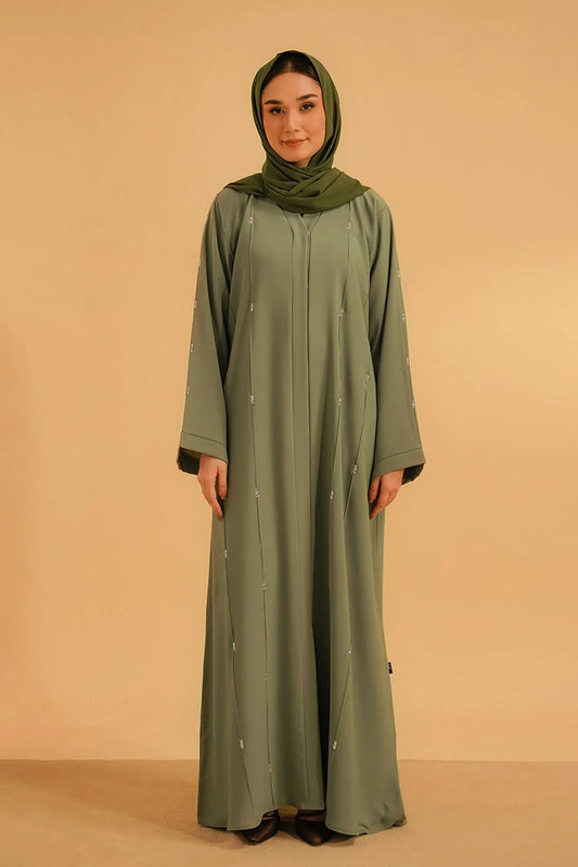 Divinely Crafted - Embellished Abaya Set - Sage Green