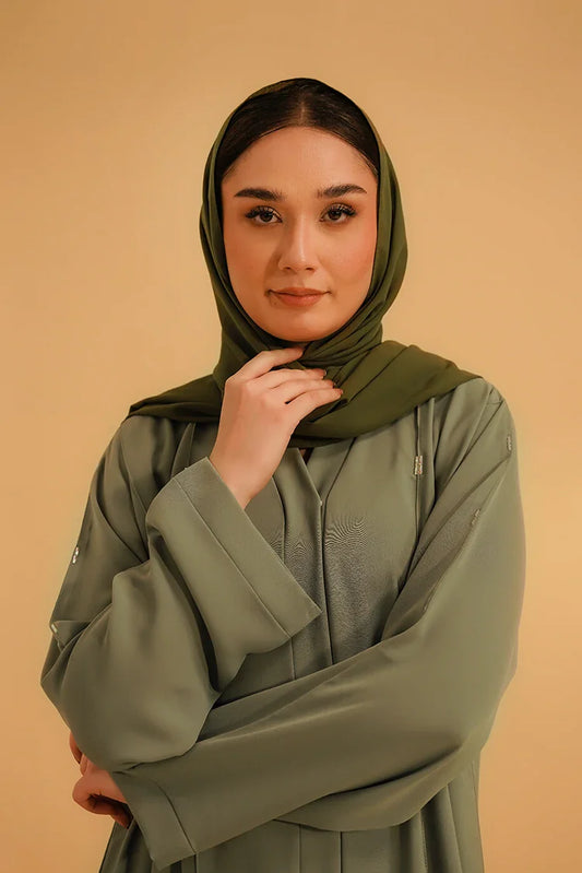 Picture of Divinely Crafted - Embellished Abaya - Sage Green - Available at Raja Sahib