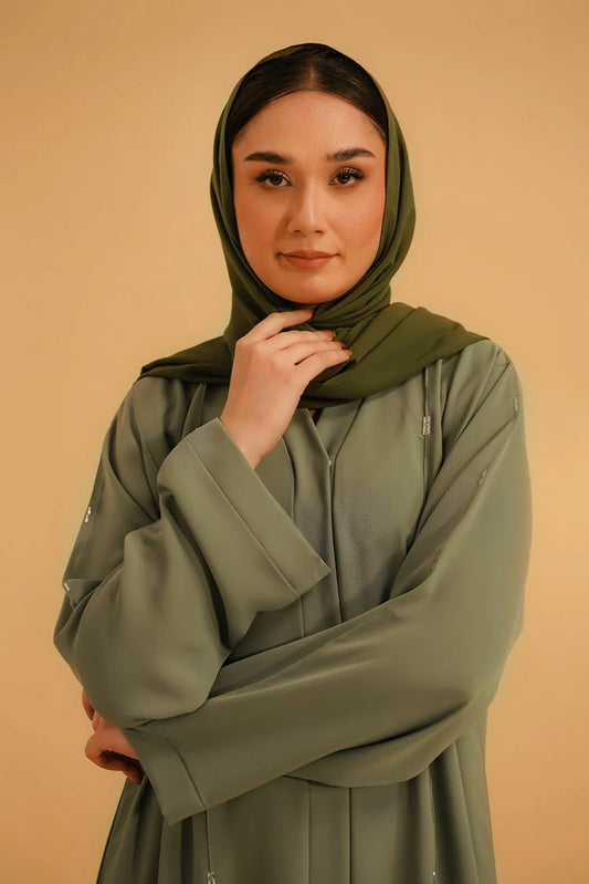 Picture of Divinely Crafted - Embellished Abaya Set - Sage Green - Available at Raja Sahib