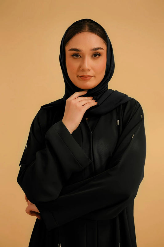 Picture of Divinely Crafted - Embellished Hareer Abaya Set - Black - Available at Raja Sahib
