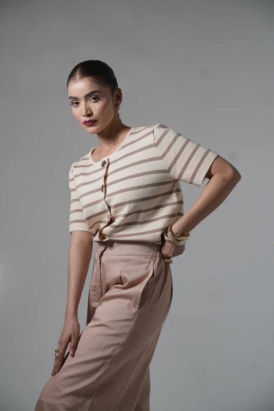 Picture of Short Sleeves Striped Knit Cardigan - Available at Raja Sahib