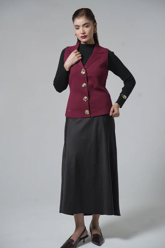 Picture of Sleeveless Collar Knit Cardigan - Available at Raja Sahib