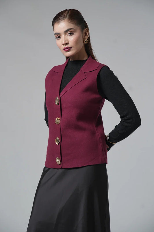 Picture of Sleeveless Collar Knit Cardigan - Available at Raja Sahib