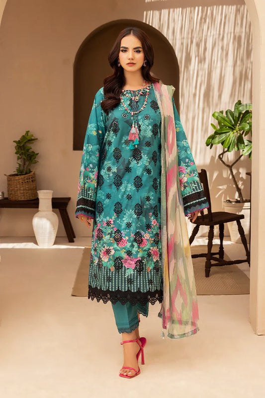 Picture of Ellena - 3-PC Unstitched Embroidered Chikankari Lawn Suit - Available at Raja Sahib
