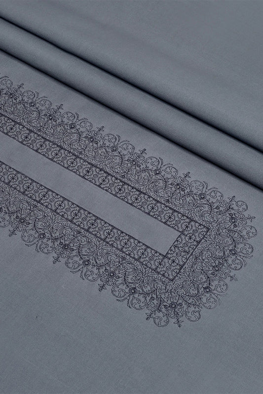 Picture of Fabrich - Men's Unstitch Cross Stitch Embroidered Neckline Kameez Shalwar - Grey - Available at Raja Sahib