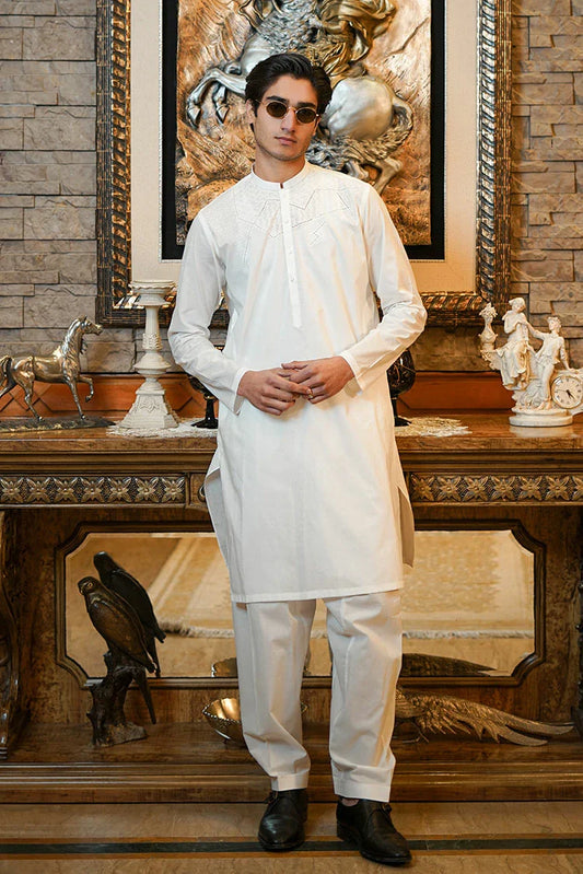 Picture of Fabrich - Men's Embroidered Unstitch Kameez Shalwar - Off White - Available at Raja Sahib