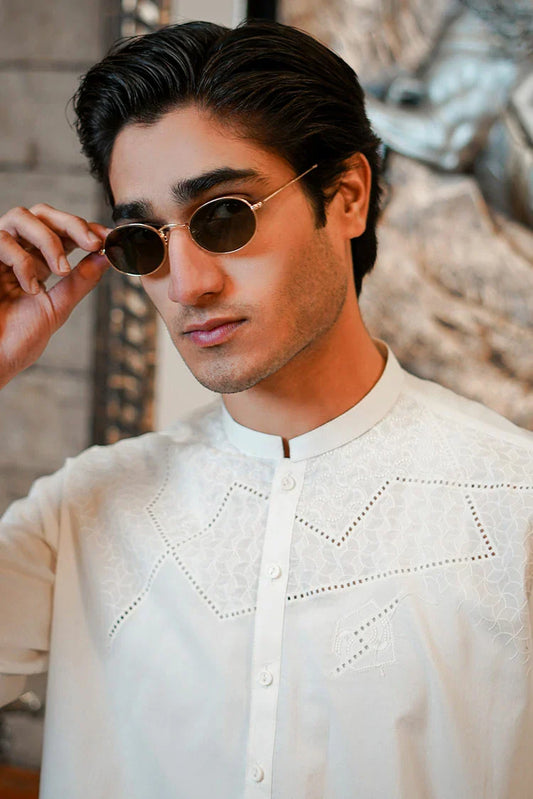Picture of Fabrich - Men's Embroidered Unstitch Kameez Shalwar - Off White - Available at Raja Sahib