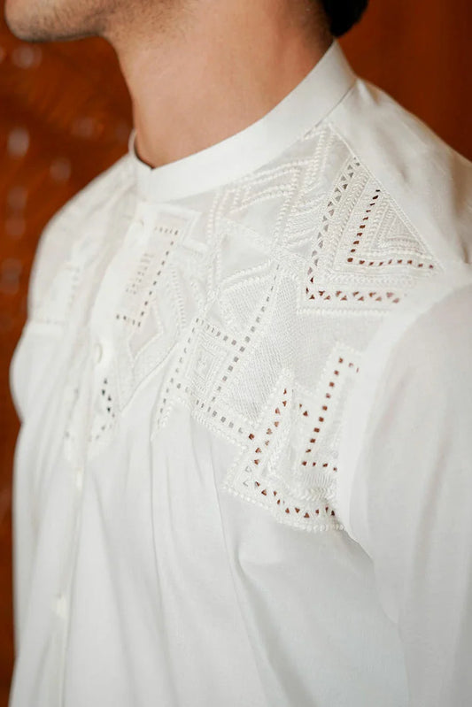 Picture of Fabrich - Men's Embroidered Unstitch Kameez Shalwar - Off White - Available at Raja Sahib