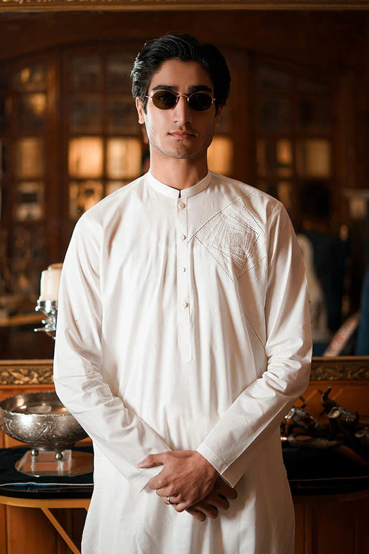 Picture of Fabrich - Men's Embroidered Unstitch Kameez Shalwar - Snow White - Available at Raja Sahib