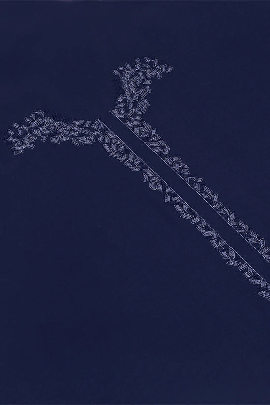 Picture of Fabrich - Men's Unstitch Embroidered Neckline Kameez Shalwar- Navy - Available at Raja Sahib