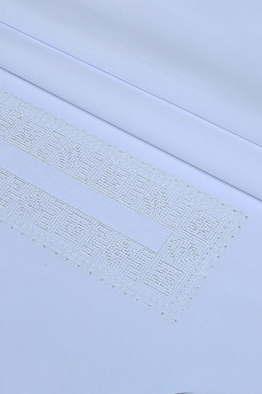 Picture of Fabrich - Men's Unstitch Cross Stitch Embroidered Neckline Kameez Shalwar - White - Available at Raja Sahib