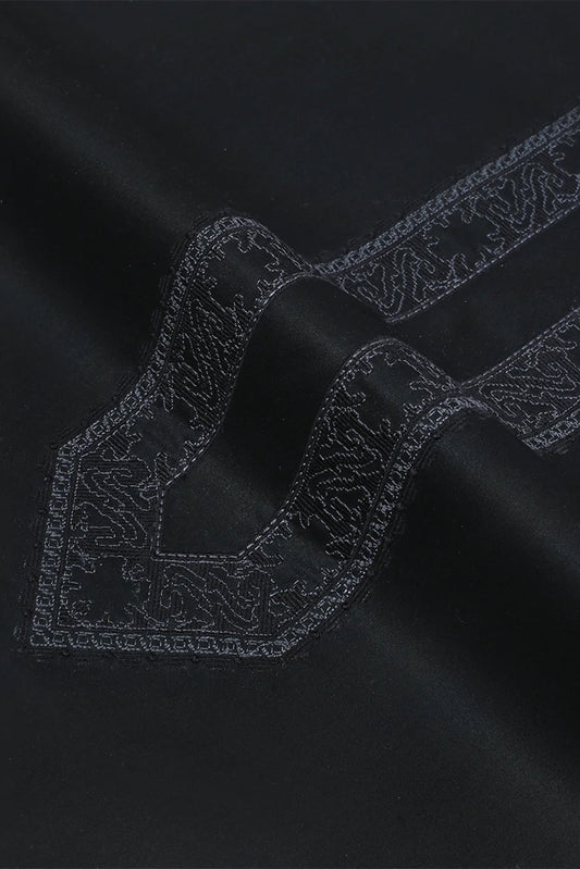 Picture of Fabrich - Men's Unstitch Cross Stitch Embroidered Neckline Kameez Shalwar - Black - Available at Raja Sahib