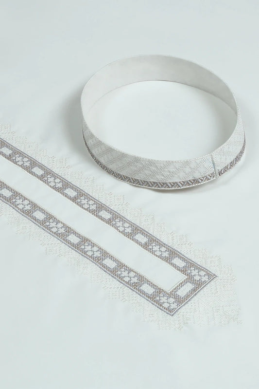 Picture of Fabrich - Men's Unstitch Fancy Stitch-Embroidered Kameez Shalwar - Offwhite - Available at Raja Sahib